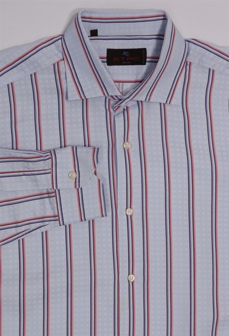 Etro Sky Blue Polka Dot Striped Cotton Dress Shirt (41) 16-34/35